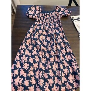 The Nines By Hatch Maternity Navy Pink Floral Smock Midi Dress Size s